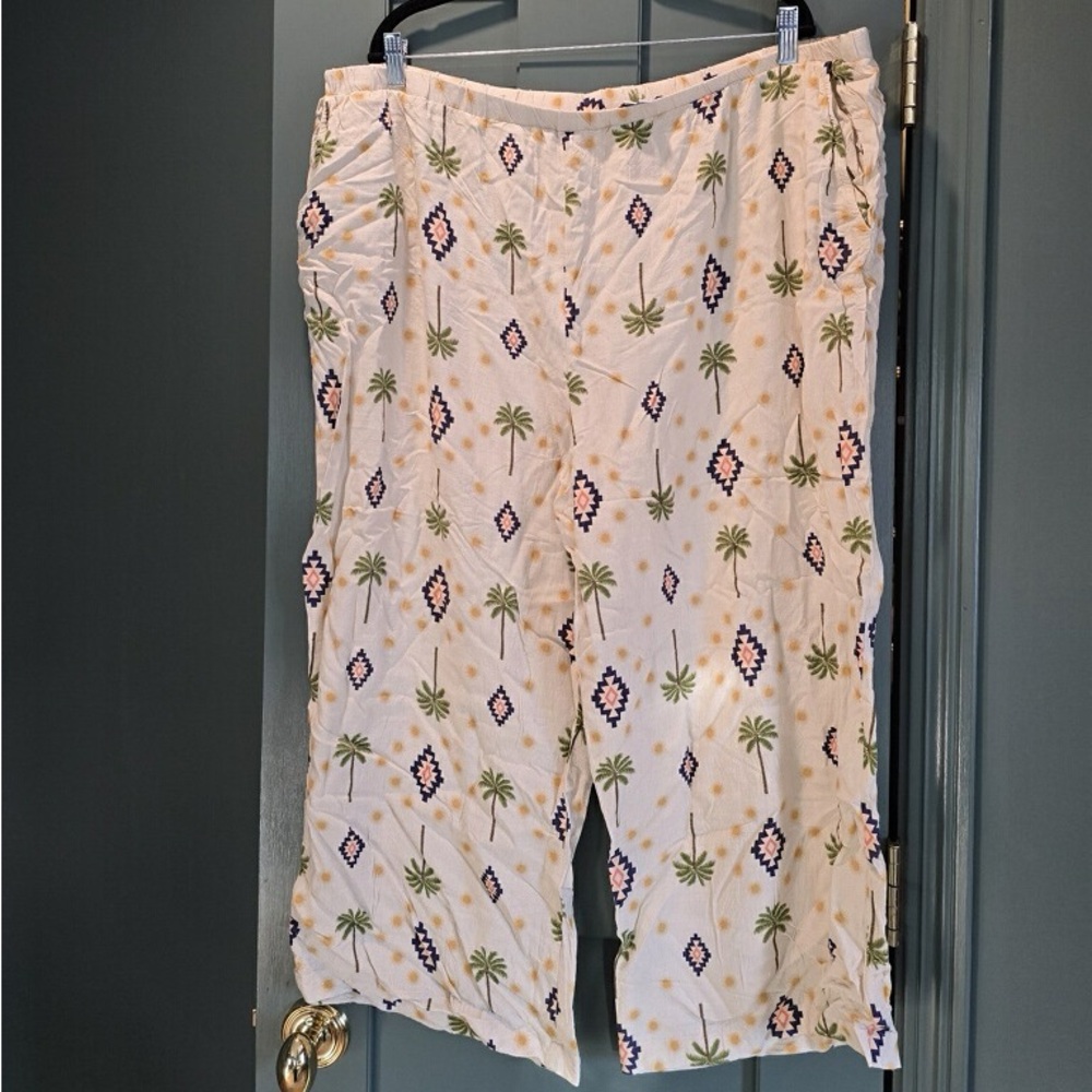 Never Fully Dressed Cream Wide Leg Pants with Palm Print